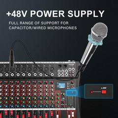 12-Channel Professional Audio Mixer with Bluetooth and USB Recording