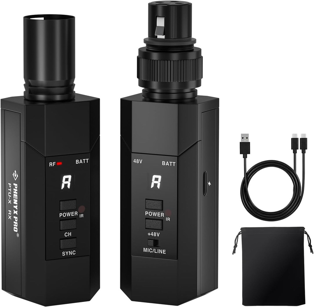 Phenyx Pro Plug-on XLR Wireless Transmitter Receiver System, Wired-to-Wireless M
