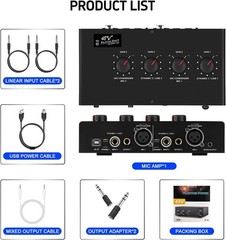 Microphone Preamp Mic Booster 4 Input Max 25db DI Box with 48V Phantom Power …