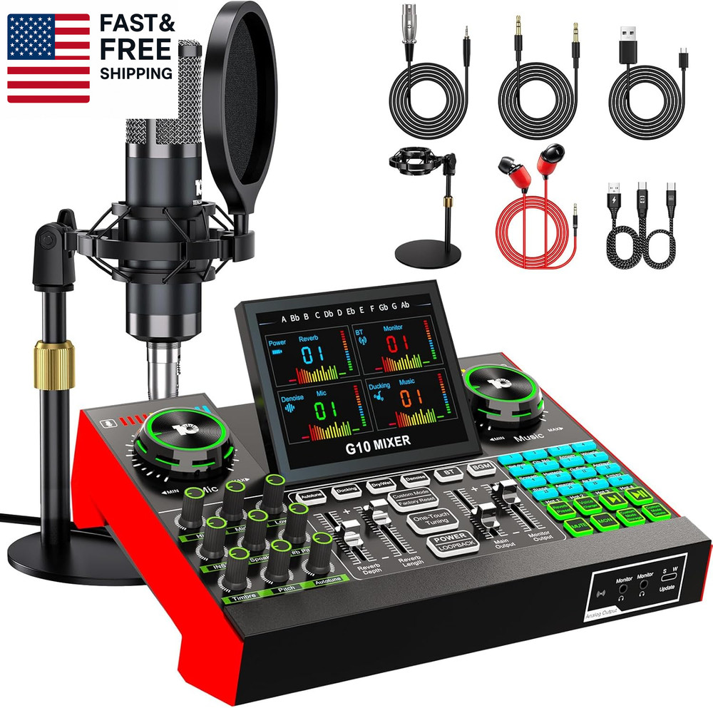 Podcast Microphone Bundle with Live Sound Board Audio Mixer, Podcast Equipment