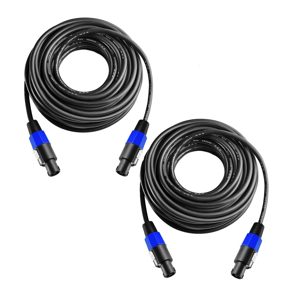 Durable 200FT Speakon to Speakon 2-Pack Audio Cables with Quick Lock Mechanism