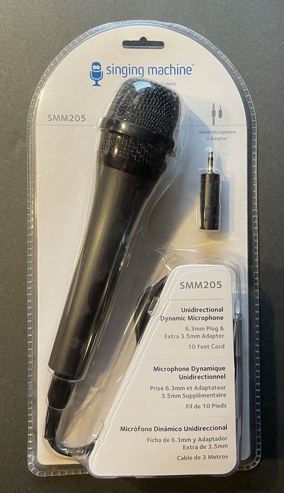 Singing Machine SMM205 Unidirectional Karaoke Microphone Black 10 Ft. Cord