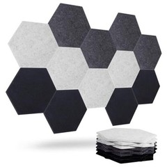 Acoustic Panels, 12-Pack Soundproof Large Hexagon 01-Black/ Dark Gray/ Silver