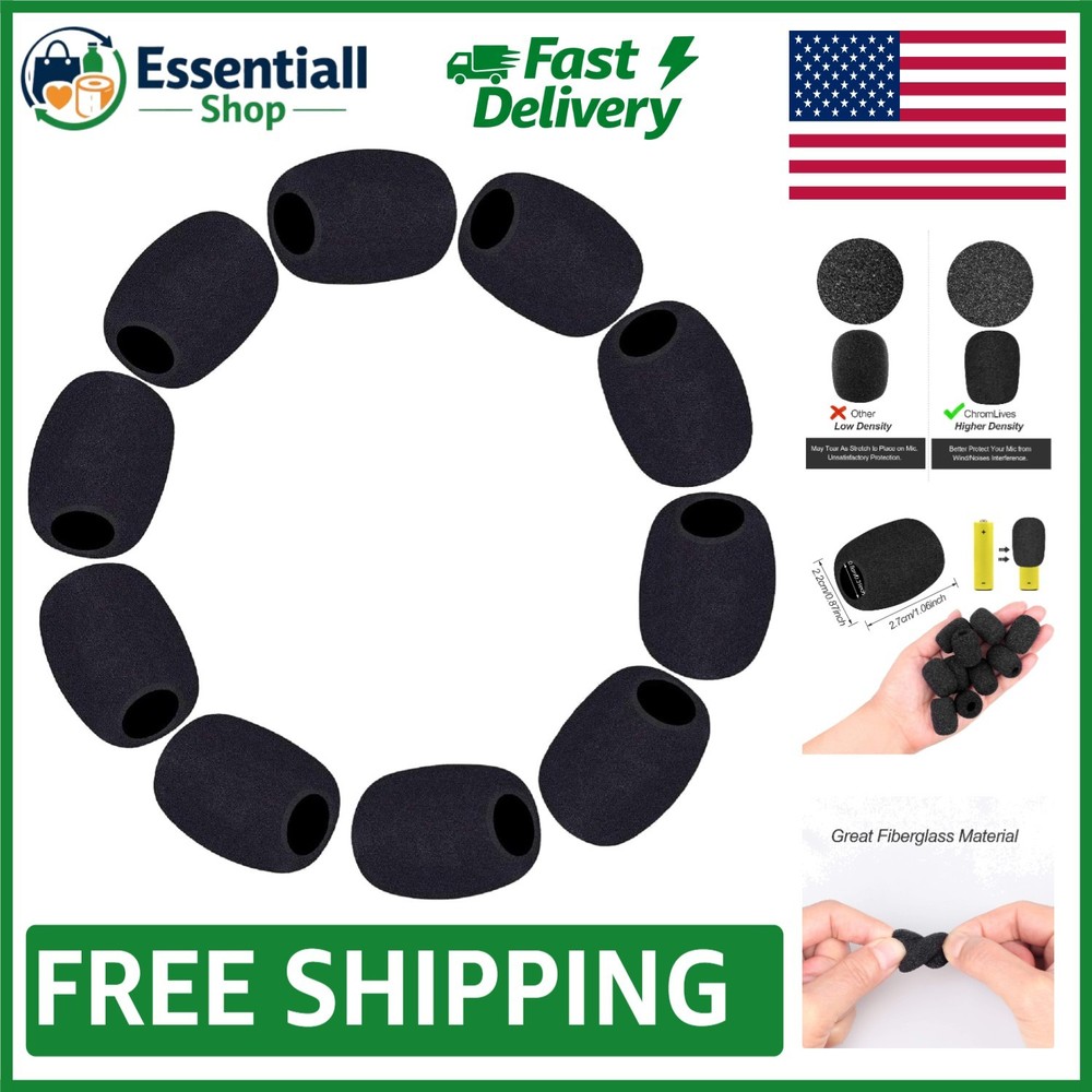 Durable Black Foam Windscreens for Microphones – 10 Piece Set with Noise Control