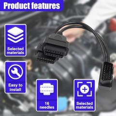 Right Angle OBD2 Splitter, Universal 16 Pin OBDII Extension Y Cable Black