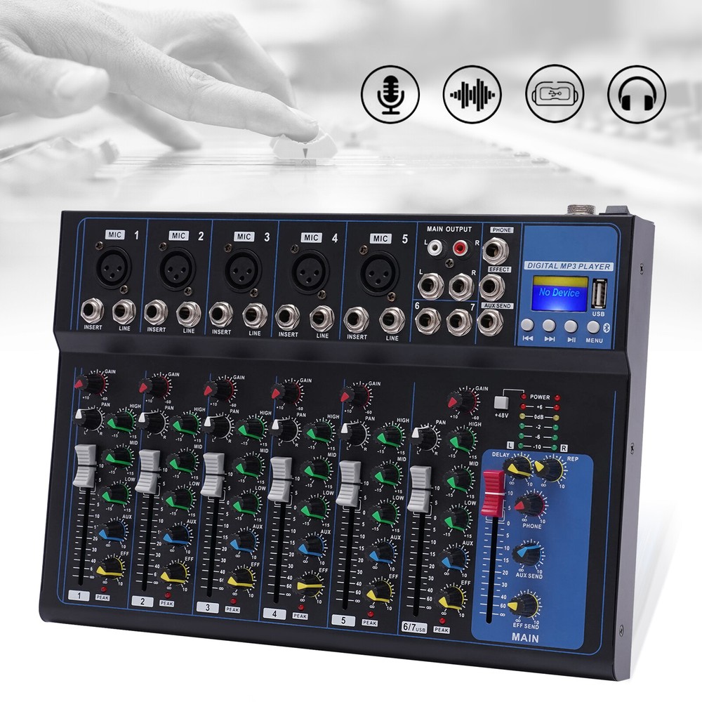 7-Channel Bluetooth Portable Audio Mixer USB DJ Sound Mixing Console Board