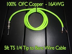 5 ft – TS 1/4 to Bare Wire OFC Copper 16AWG Pro Audio PA DJ Speaker Cable Cord