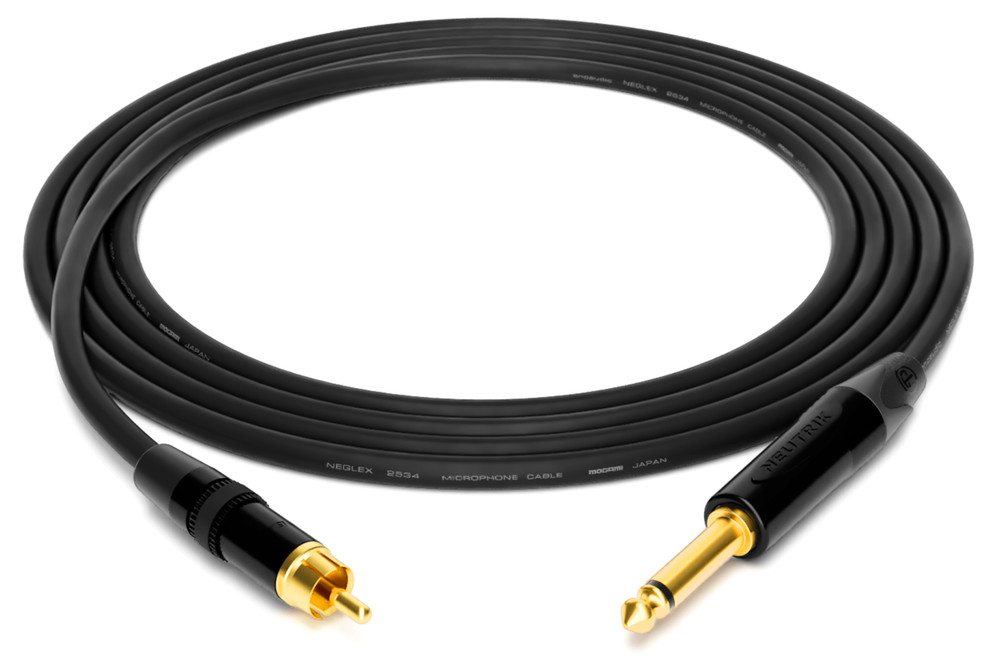 1 to 25’FT Mogami 2534 Neutrik Gold RCA to 1/4 TS balance Star Quad Audio Cable