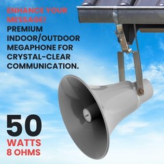 Pyle 50W Compact PA Horn Speaker – 13.5 Inch Indoor/Outdoor Megaphone Gray