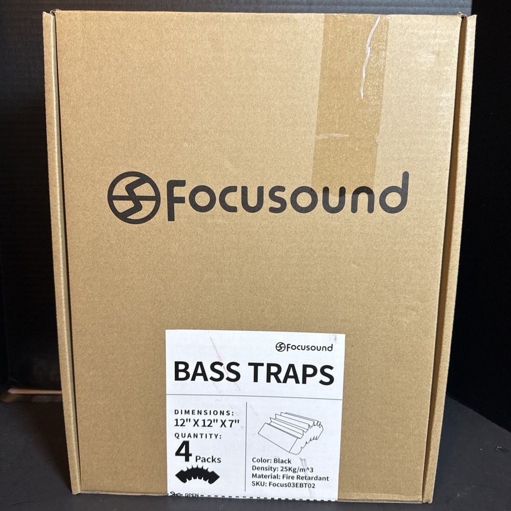 Focusound 4 Pack Bass Traps Corner Acoustic Foam Corner 12″ X 12″ X 7″ New