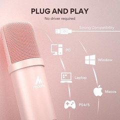 USB Microphone, 192kHz/24bit Plug & Play PC Computer Podcast Condenser Cardioid