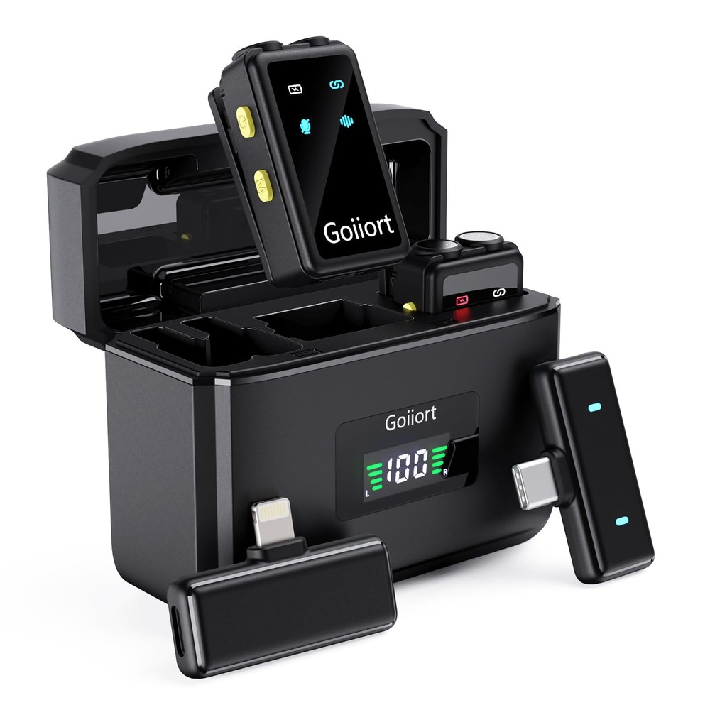 Wireless Lav Mic for iPhone/Android: Noise Reduction, Plug & Play, Charge Case