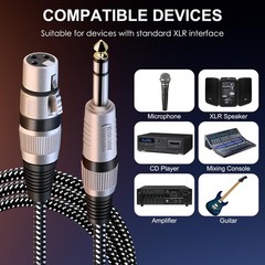 XLR Female to 1/4 Inch TRS Cables 3 FT/2Pack, Nylong Braided XLR 3 Pin Female…
