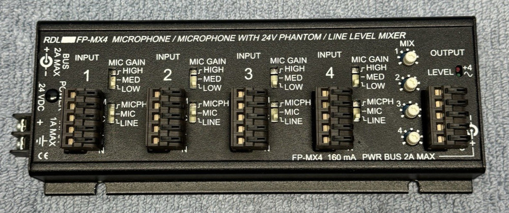 RDL FP-MX4 4 Microphone w/Line Level Mixer and 24v Phantom Power