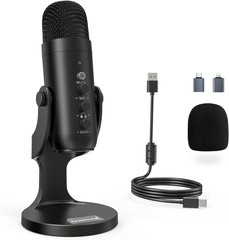 USB Podcast Microphone Noise Cancelling Mic Gain Mute Monitor for PC Mac