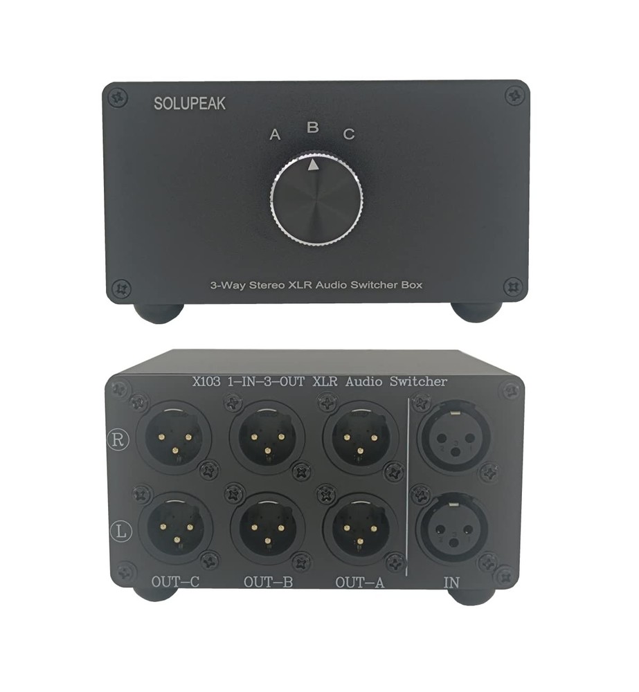1 in 3 Out XLR Balanced Audio Switch Box, 3-Channels XLR Stereo Converter,Pas…
