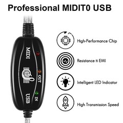USB IN-OUT MIDI Interface Cable Converter to PC Music Keyboard Adapter Cord