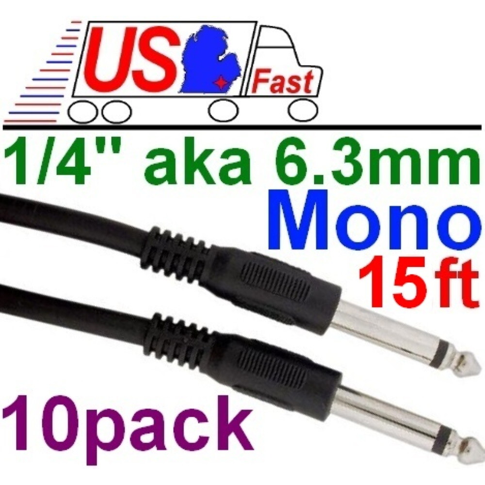 Lot10 15ft Mono1/4″Male~M Audio/Guitar/Amp/Microphone/PA/Mic Cable/CordWire6.3mm