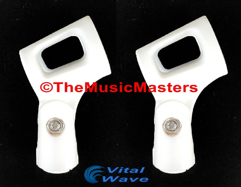 2X WHITE Handheld MICROPHONE CLIP Karaoke DJ Tripod Mic Stand Holder Clamp Mount