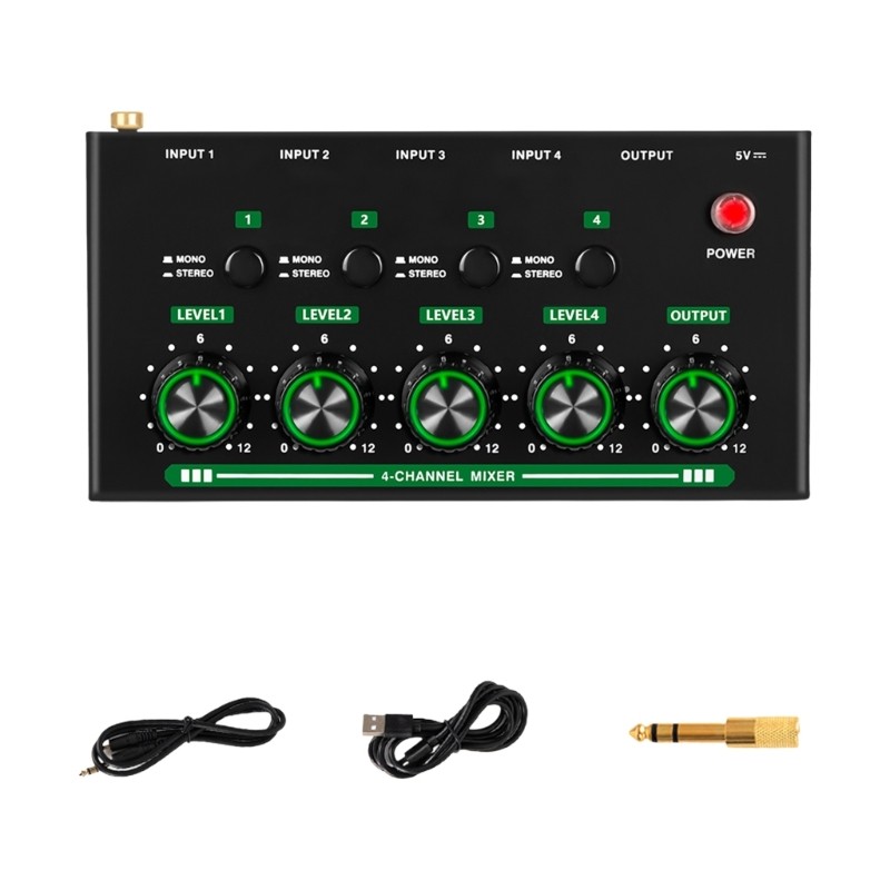 Professional 4 Channel Auditory Mixer With Adjustable Level Control For Studio