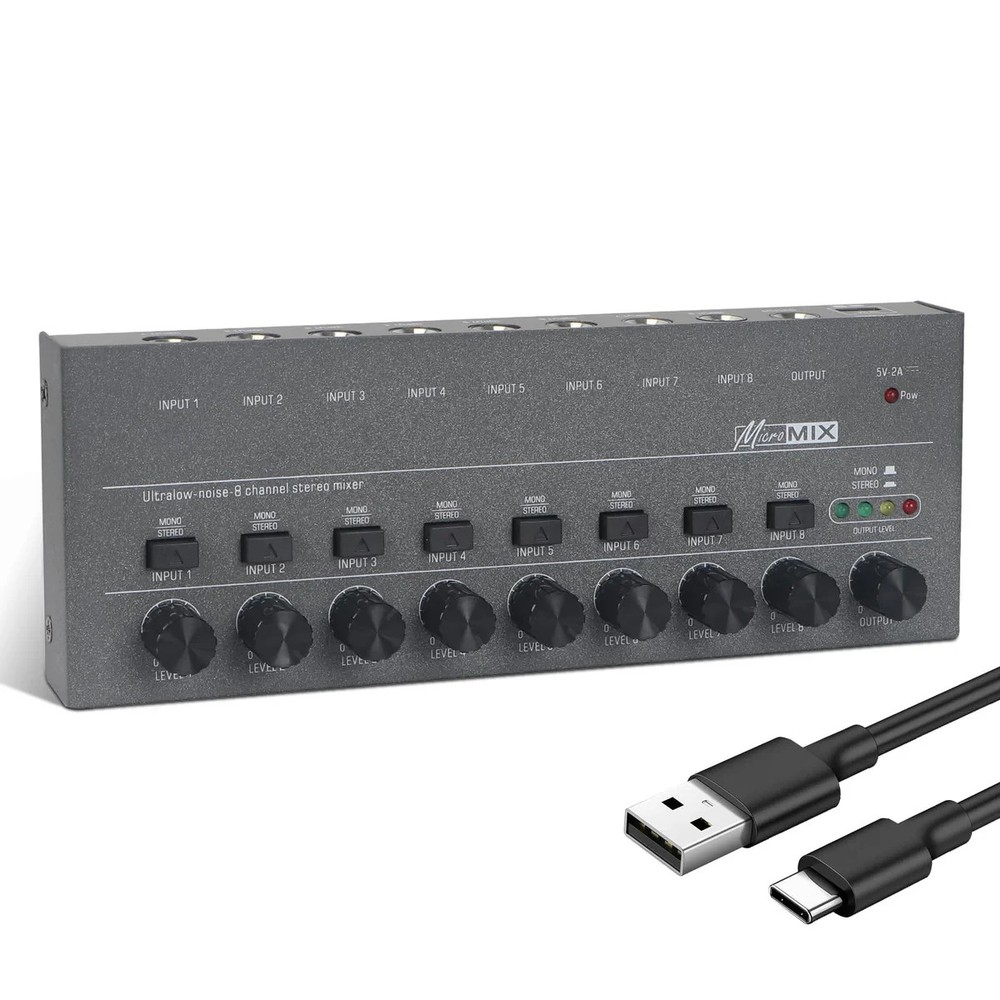 Audio Mixer Line Mixer, 8-Channel Stereo Line Mixer for Sub-Mixing, Ultra Low…