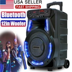 Portable Bluetooth Speaker 12″ Subwoofer Heavy Bass Sound Party System W/ Mic FM