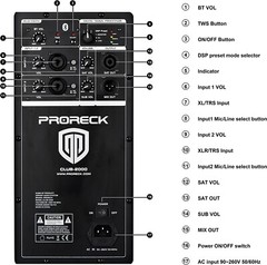 proreck CLUB 2000 10-inch Powered Loud PA Speaker System 1000W Bluetooth
