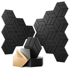 12Pcs Acoustic Panels with Self-adhesive, 12″X Space Hexagon (12 Pack) Black
