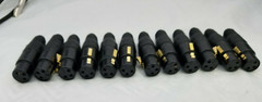 12 LOT, 3 PIN FEMALE XLR PLUG, CABLE MIC CONNECTOR BLACK GOLD CONTS