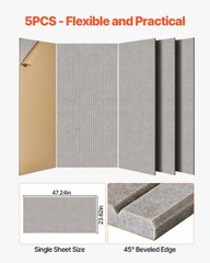 VEVOR 5 Pack Acoustic Wall Panels 47.2 x 23.6 x 0.4 inch Self-Adhesive Camel