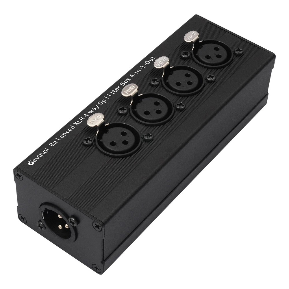 4-Way XLR Audio Splitter Box, 4 Female to 1 Male Balanced Converter