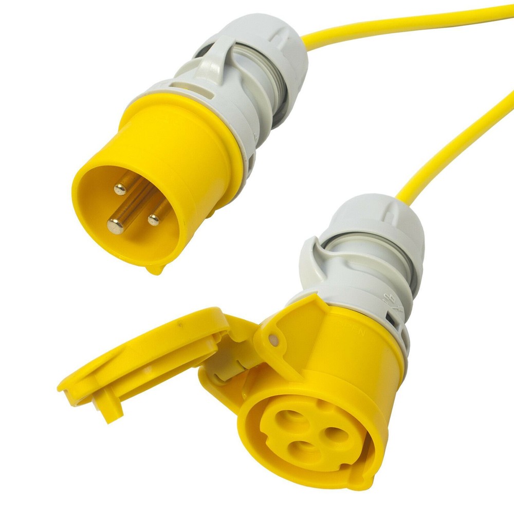 110v 16 amp Arctic Yellow Extension Cable. Site Hook Up Trailing Lead. 3×2.5mm