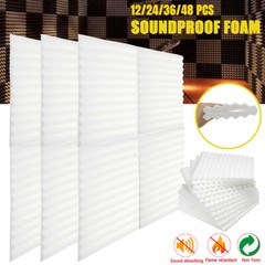 12/24/36/48Pc White Acoustic Foam Panel Sound Absorb Wall Tile Brick Noise Proof