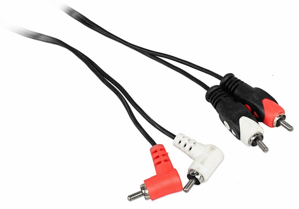 Rockville RCDR3R 3′ Dual Mono Right Angle RCA to Straight RCA Cable 100% Copper