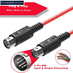 FORE MIDI to USB Interface Compatible with Type-A 6.5ft, Red