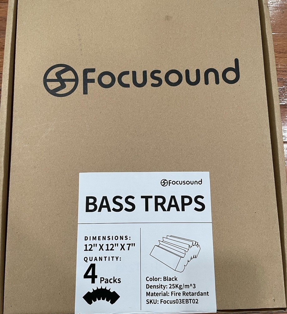 Focusound 4 Pack Bass Traps Corner Acoustic Foam Corner 12″ X 12″ X 7″ New