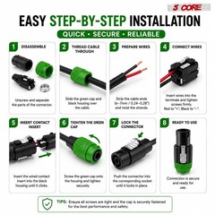 5 Core Speakon 1/4″ Female – Male Connectors Pair 4 Pole SpeakON Connector