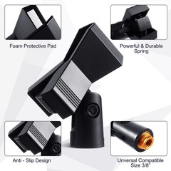 Yeshone 4 Pieces Mic Clips for Stands with 4 Adjustable Adapters Black