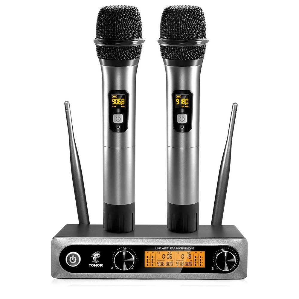 TONOR Wireless Microphones System, 2 * 15 Channel Metal Professional Silver