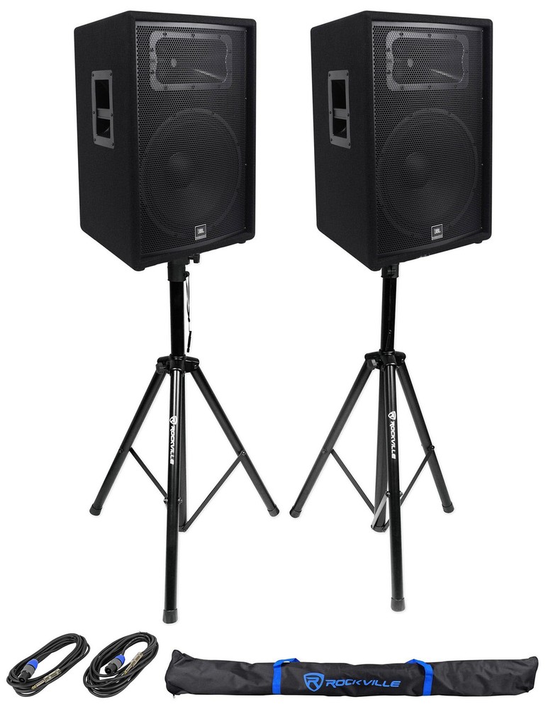(2) JBL Pro JRX215 15″ 2000w Passive 8 Ohm PA/DJ Speakers+Stands+Cables JRX 215
