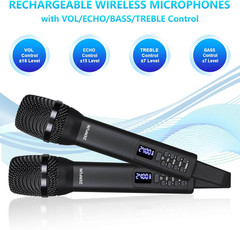 Microfonos inalambricos dobles recargables sistema con eco graves agudos karaoke