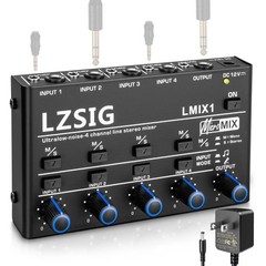 LZSIG Mini Audio Mixer,Stereo Line Mixer for Sub-Mixing,Ultra Low-Noise,4-