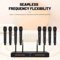 8-Channel Wireless Microphone System, UHF 500MHz Set 8 Cordless Mic I Melonare