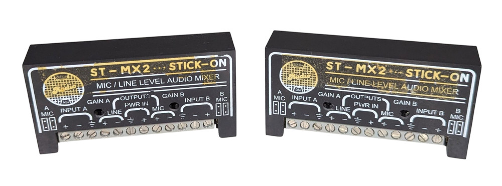 Lot of 2x Radio Design Labs ST-MX2 Stick on Mic Line Level Audio Mixers