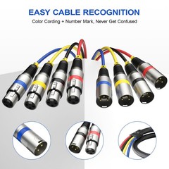 Heams 2 Pack Professional 4 Channel XLR Snake 3 FT, Red,Black,Yellow,Blue