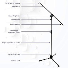 LyxPro Foldable Tripod Mic Stand w/ Fixed Boom