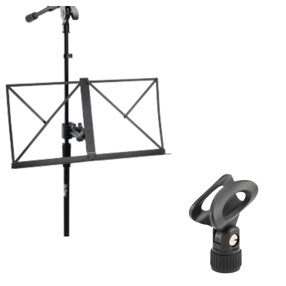 Clamp-On Mic Stand Sheet Music Bookplate + Elliptical Vocal Microphone Clip