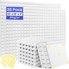 26 Pack Sound Proof Foam Panels for Walls, 12″ X 12″ X 2″ Pyramid Acoustic Foam