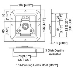 Penn Elcom Medium Recessed Butterfly Latch in Deep Plain Dish L905/915Z