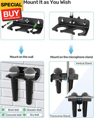Multi Microphone Holder with Universal Clamp, Securely Holds 2 Wired or Wireless